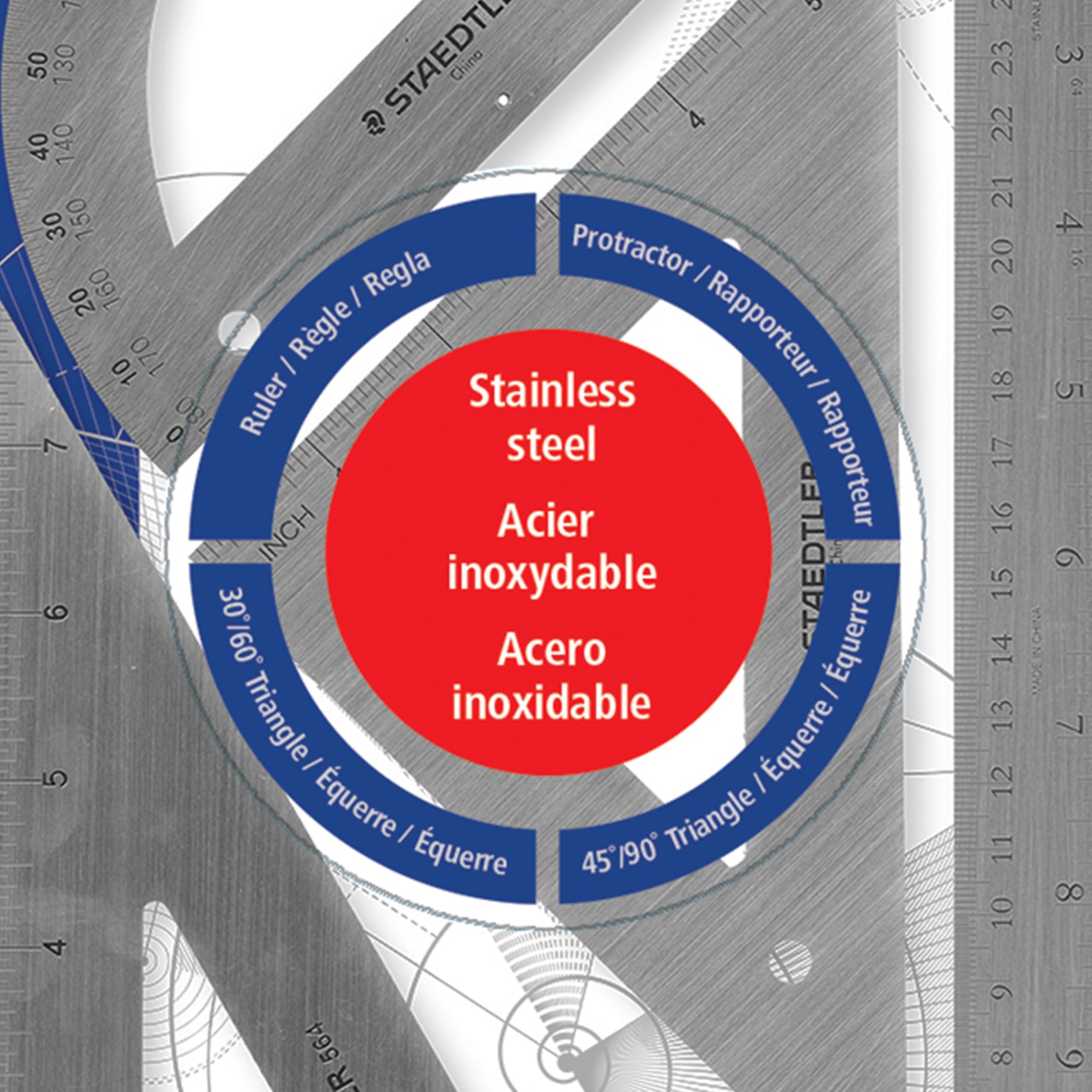 Foto 2 | Set De Matemáticas Staedtler De Acero Inoxidable Con Regla, 2 Triángulos - Venta Internacional.