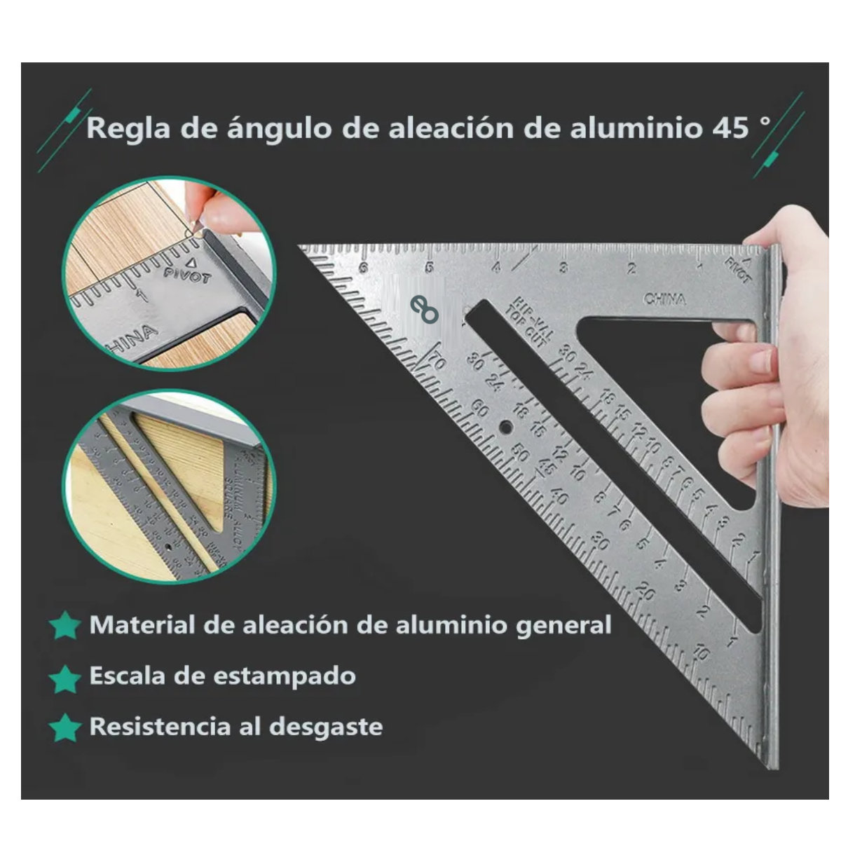Foto 4 pulgar | Regla Triangular Plaza Del Carpintero Medición Herramientas Eo Safe Imports Esi-19412 Plata