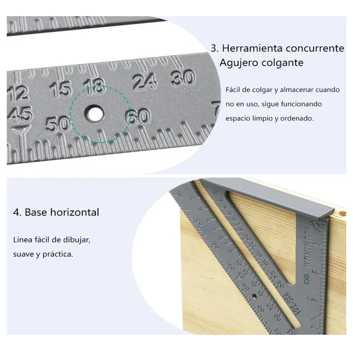 Foto 4 | Regla Triangular Plaza Del Carpintero Medición Herramientas Eo Safe Imports Esi-19412 Plata