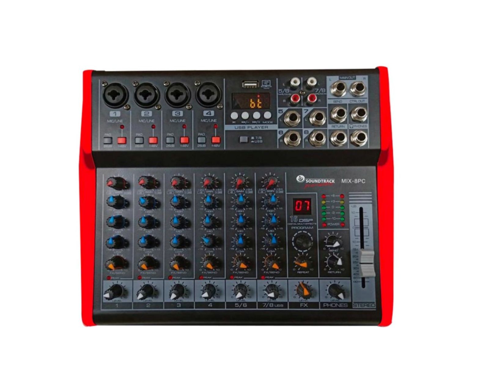 Mezcladora Amplificada Soundtrack color Negro Mix-8pc de 8 Canales / 150 W X2 Phantom