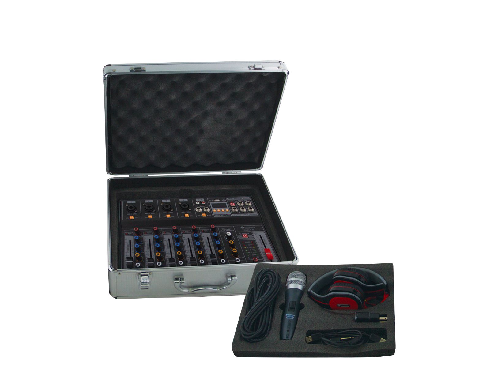 Kit de Mezcladora Soundtrack Studio6kit Negro 6ch con Audífonos Micrófono y Maletín