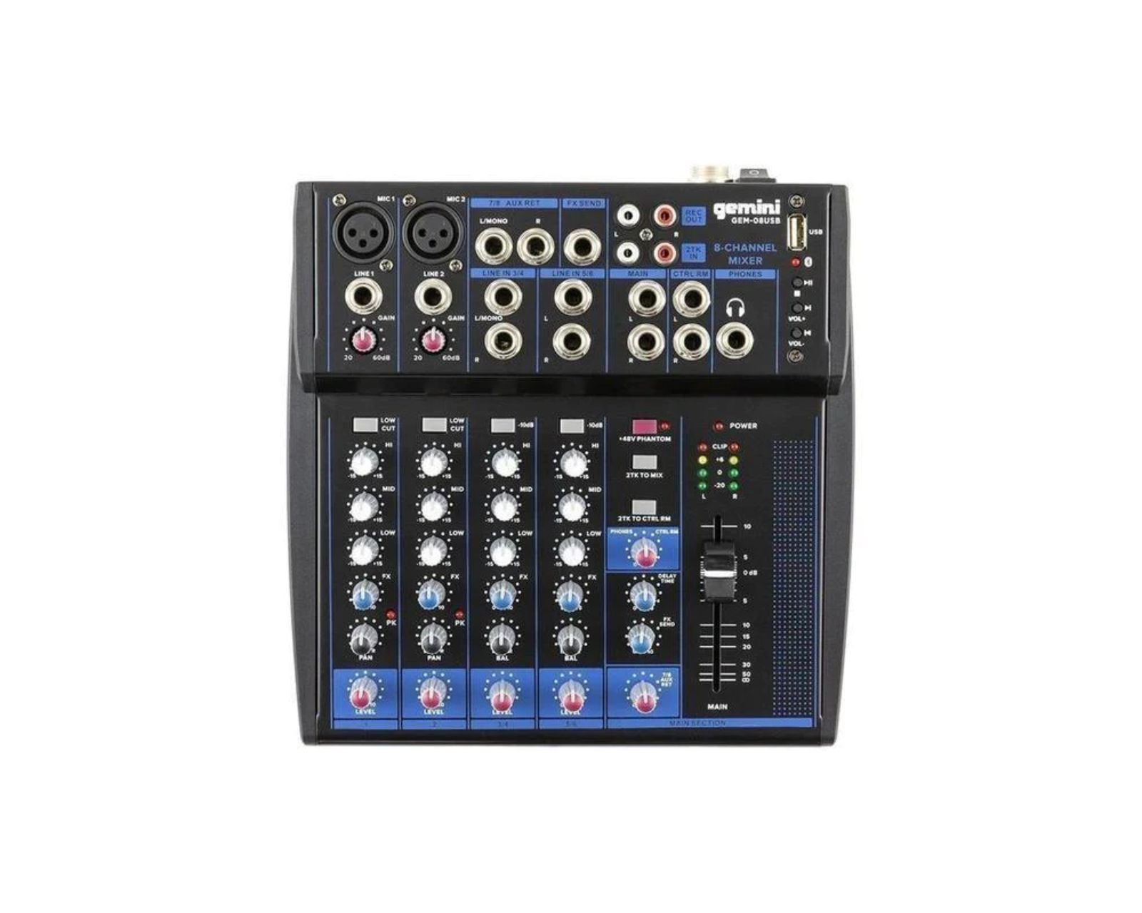 Mezcladora Gemini GEM-08USB Bluetooth 8 Ch USB 3 Bandas
