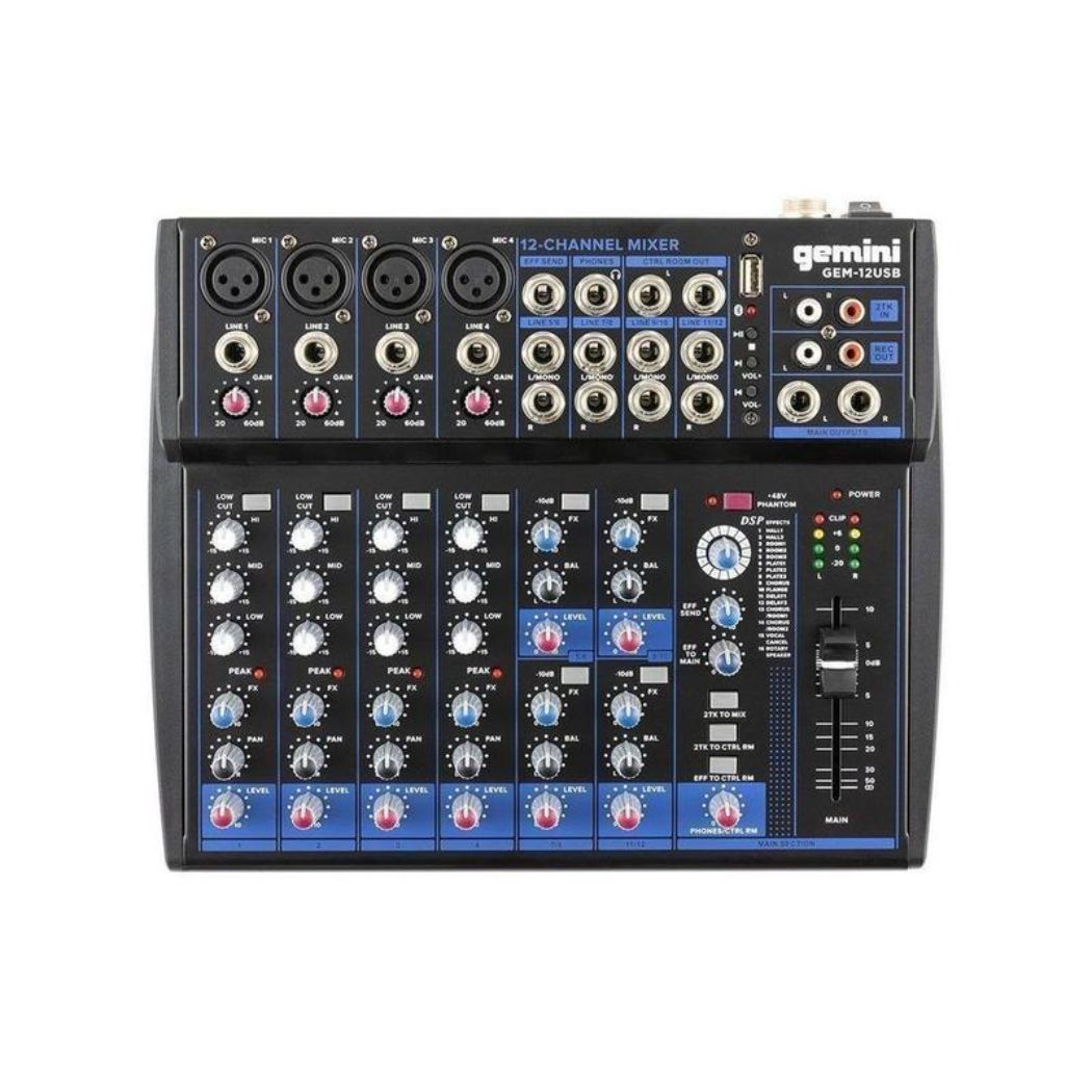 Mezcladora Gemini GEM-12USB Bluetooth 12 Ch USB 3 Bandas