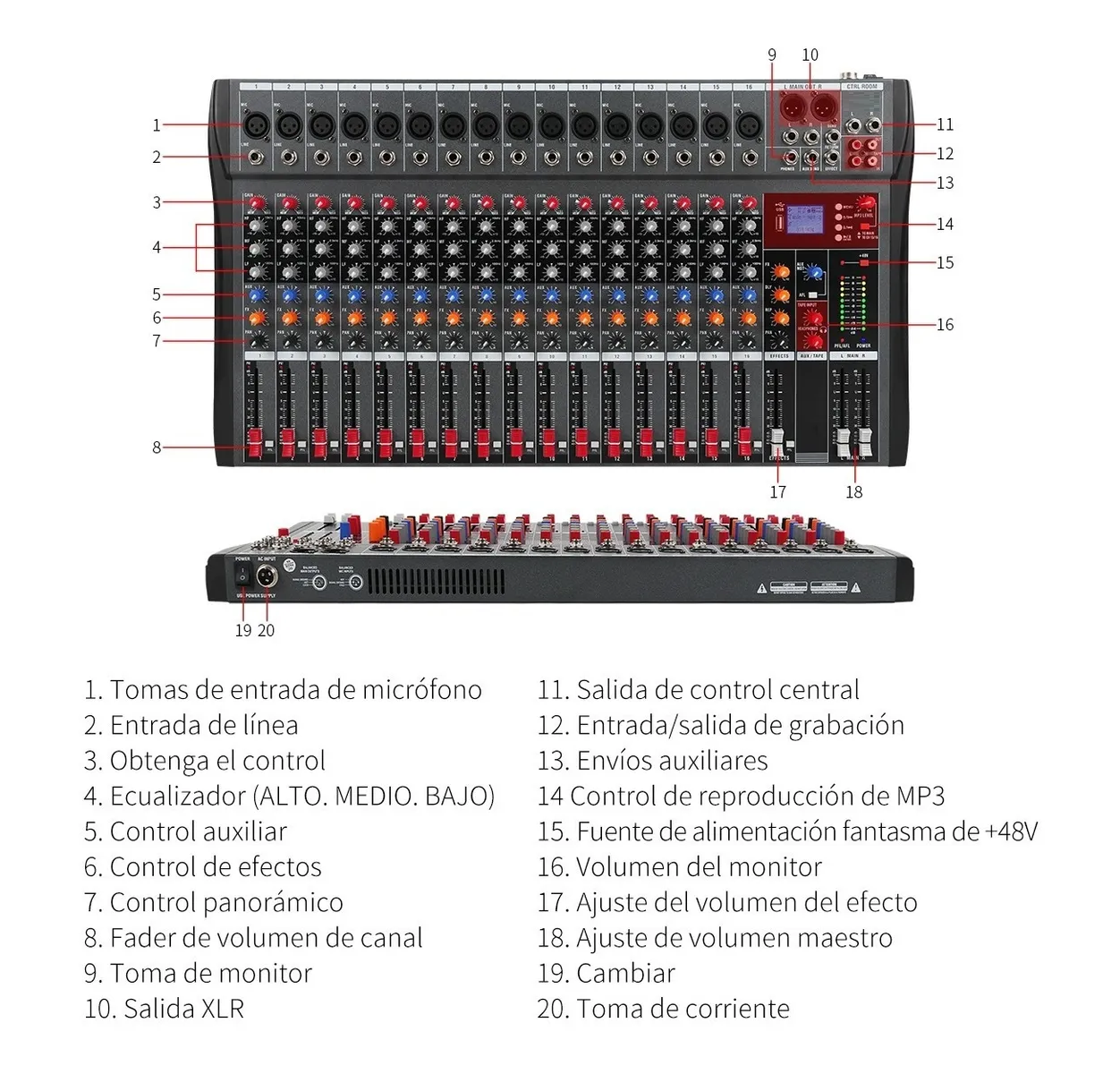 Foto 4 pulgar | Mezcladora De 16 Canales Usb Eo Safe Imports Esi-532 Negro