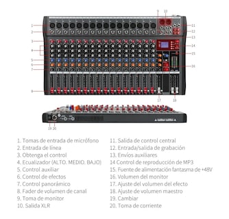 Foto 3 | Mezcladora De 16 Canales Usb Eo Safe Imports Esi-532 Negro