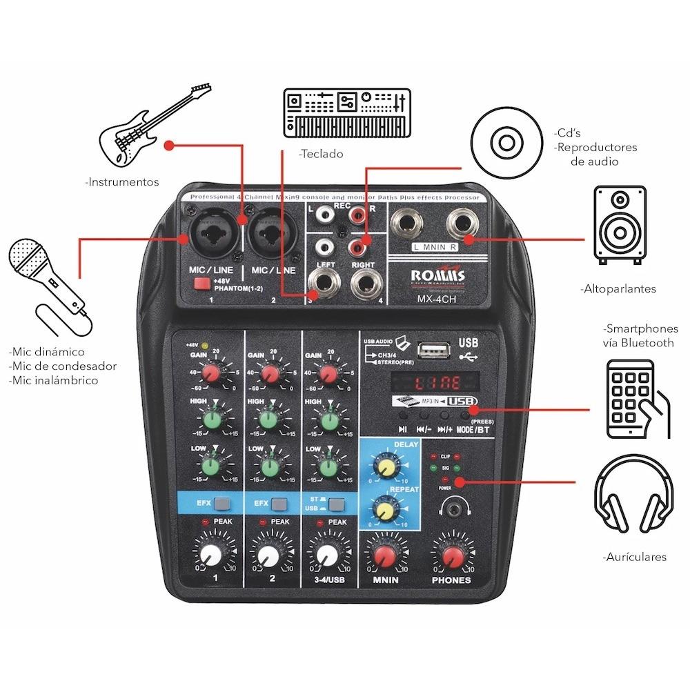 Foto 4 pulgar | Mezcladora Estereo Pasiva 4 Canales ROMMS con Efectos