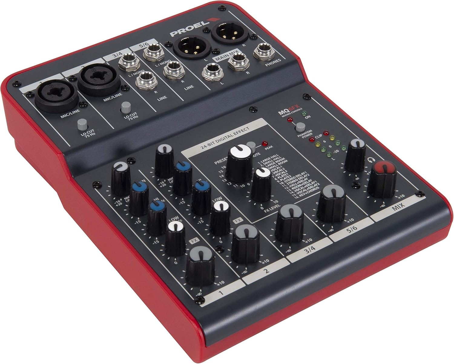 Foto 1 | Mezcladora Compacta De 6 Canales Proel Mq6fx Color Rojo