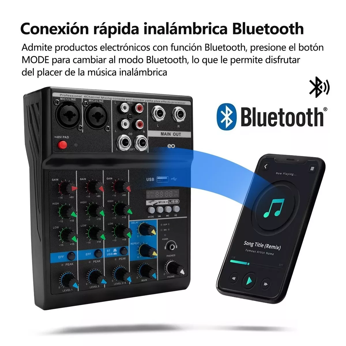 Foto 4 pulgar | Mezcladora 4 Canales Usb Bluetooth Computadora Eo Safe Imports Esi-6413-1 Negro