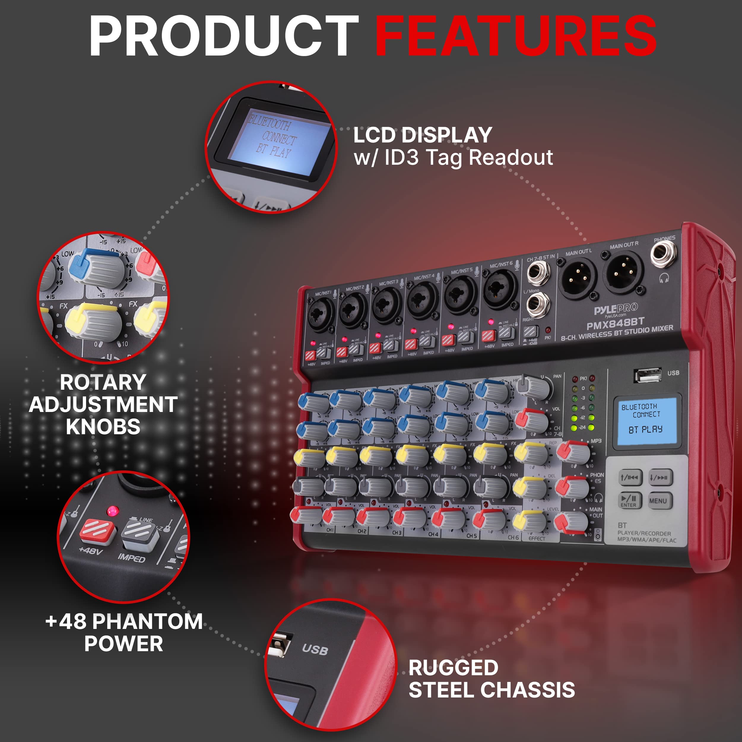 Foto 6 | Mezclador De Audio Inalámbrico Para Dj Pyle Pmx848bt Bluetooth De 8 Canales - Venta Internacional.