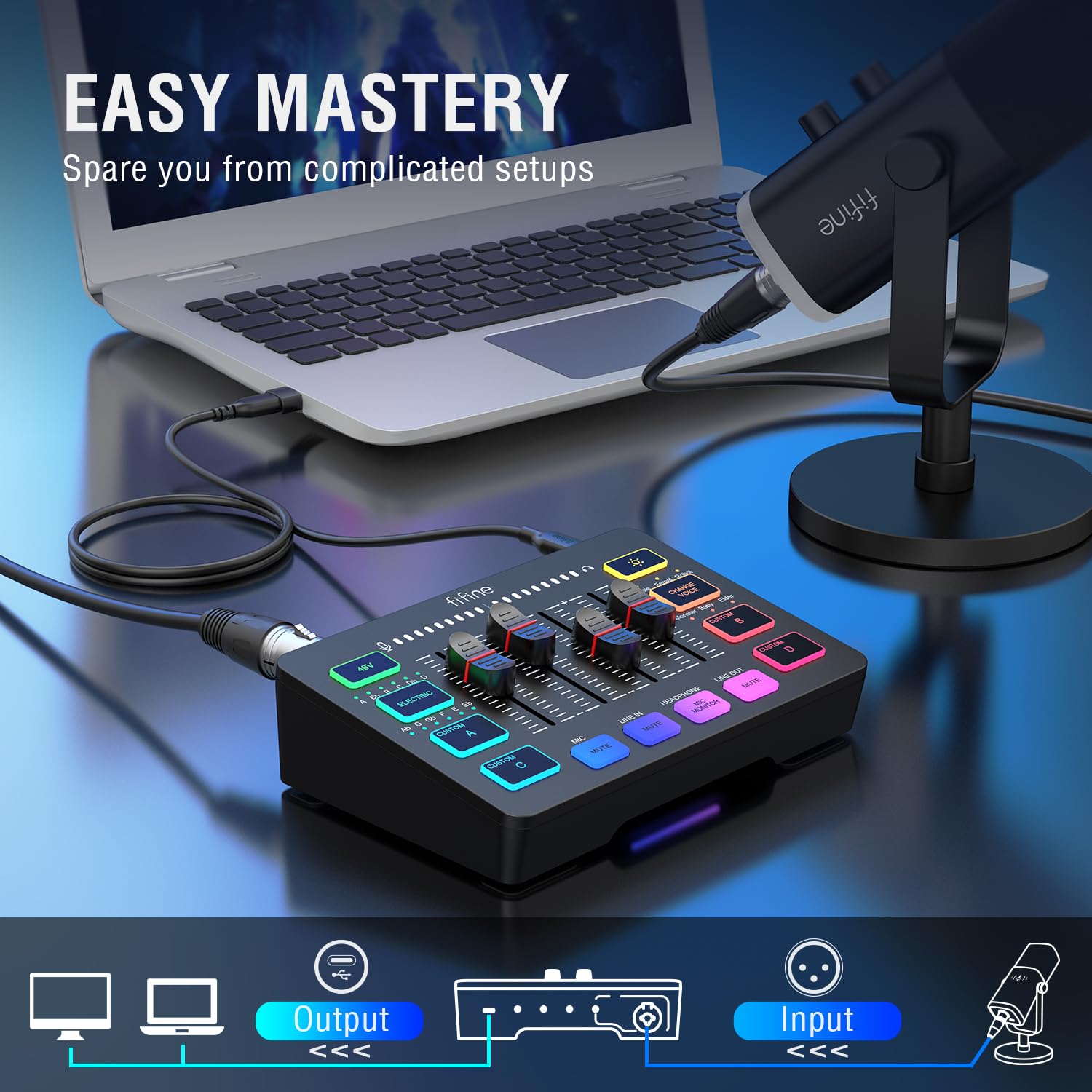 Foto 8 pulgar | Mezclador De Audio Para Juegos Fifine Sc3 Con Interfaz De Micrófono Xlr Rgb - Venta Internacional.