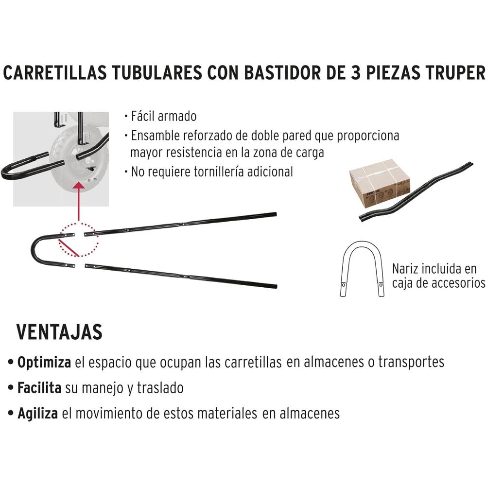 Foto 5 pulgar | Carretilla Concha Plástica Truper 6 Ft3 Neumática Bastidor Tubular