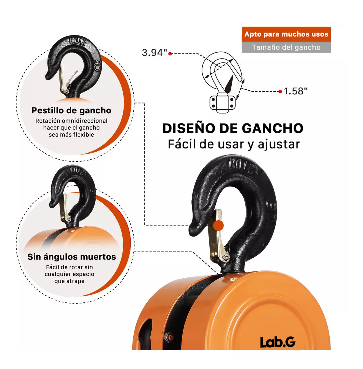 Foto 4 pulgar | Polipastos Manuales Con Cadena 3m Capacidad De 2 Naranja