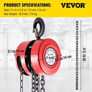 Foto 7 | Elevador Manual Con Cadena Vevor, Capacidad De 1 Tonelada, 2200 Libras/1000 Kg, Elevación De 3 M - Venta Internacional.