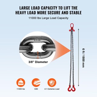 Foto 3 | Eslinga De Cadena Vevor De 3/8 Pulgadas X 6 Pies Con Ganchos, 5 Toneladas, 11000 Libras - Venta Internacional.