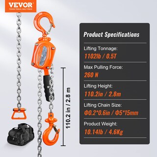 Foto 6 | Elevador Manual De Cadena Con Palanca Vevor, 1/2 Tonelada, 500 Kg, 3 M, G80, Acero - Venta Internacional.