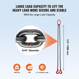 Foto 3 | Eslinga De Cadena Vevor De 5/16 Pulgadas X 5 Pies Con Ganchos De Capacidad De 3 Toneladas - Venta Internacional.
