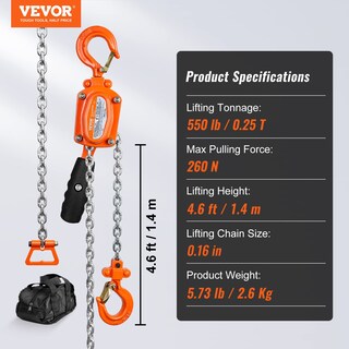 Foto 7 | Elevador Manual De Cadena Con Palanca Vevor, 1/4 De Tonelada, 250 Kg, 1,5 M, G80, Acero - Venta Internacional.
