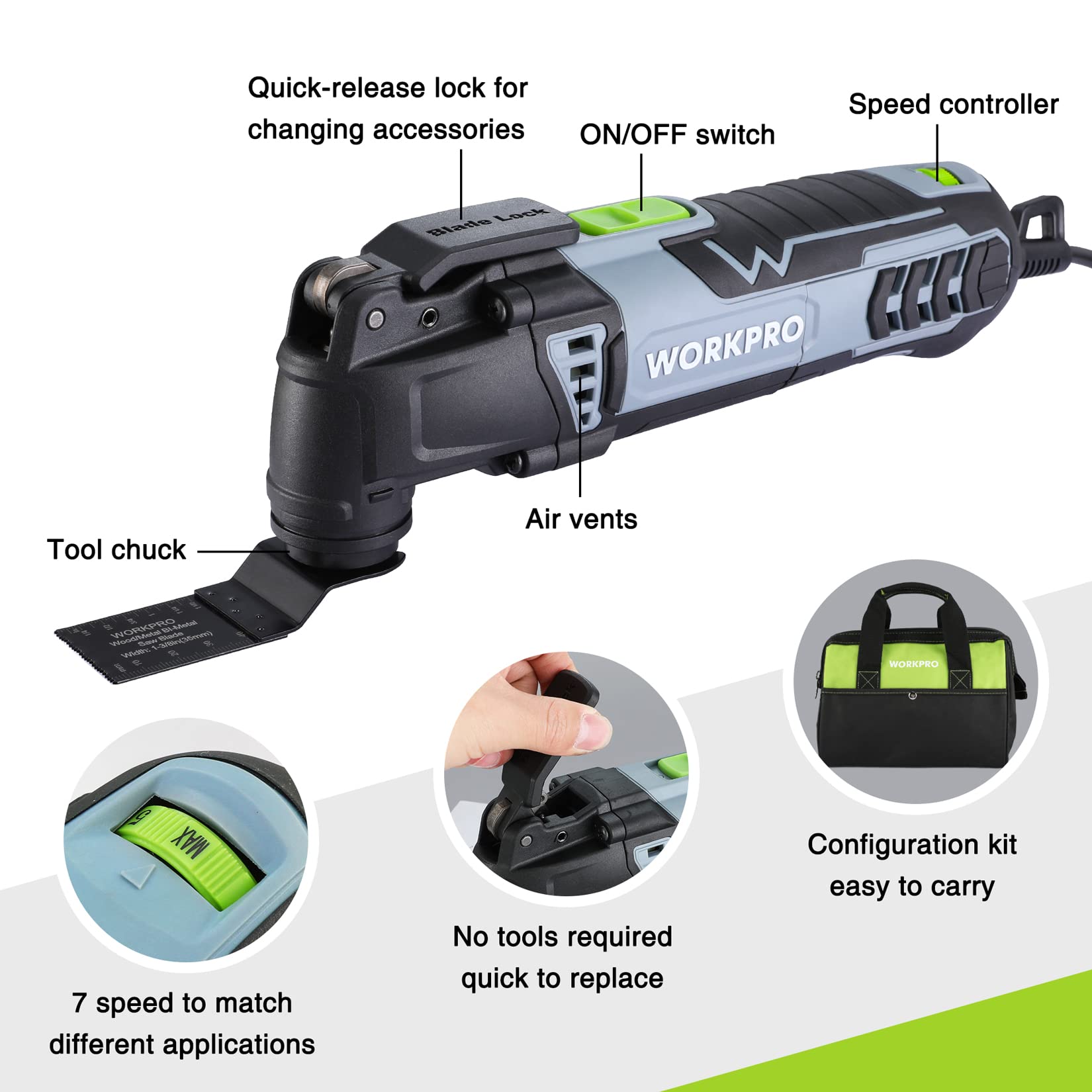 Foto 3 pulgar | Kit Multiherramienta Oscilante Workpro De 3.0 Amperios Con Cable, 17 Piezas - Venta Internacional.