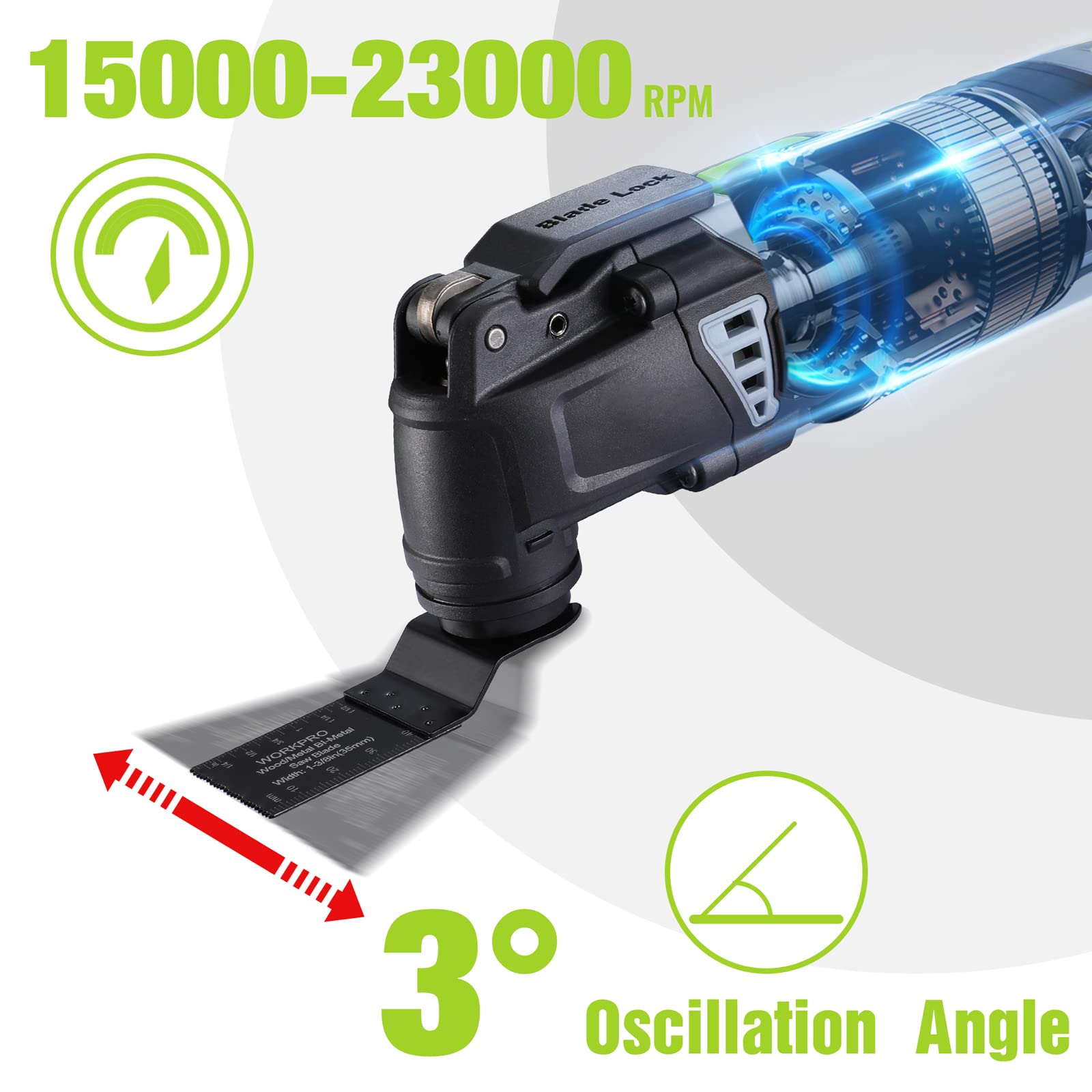 Foto 5 pulgar | Kit Multiherramienta Oscilante Workpro De 3.0 Amperios Con Cable, 17 Piezas - Venta Internacional.
