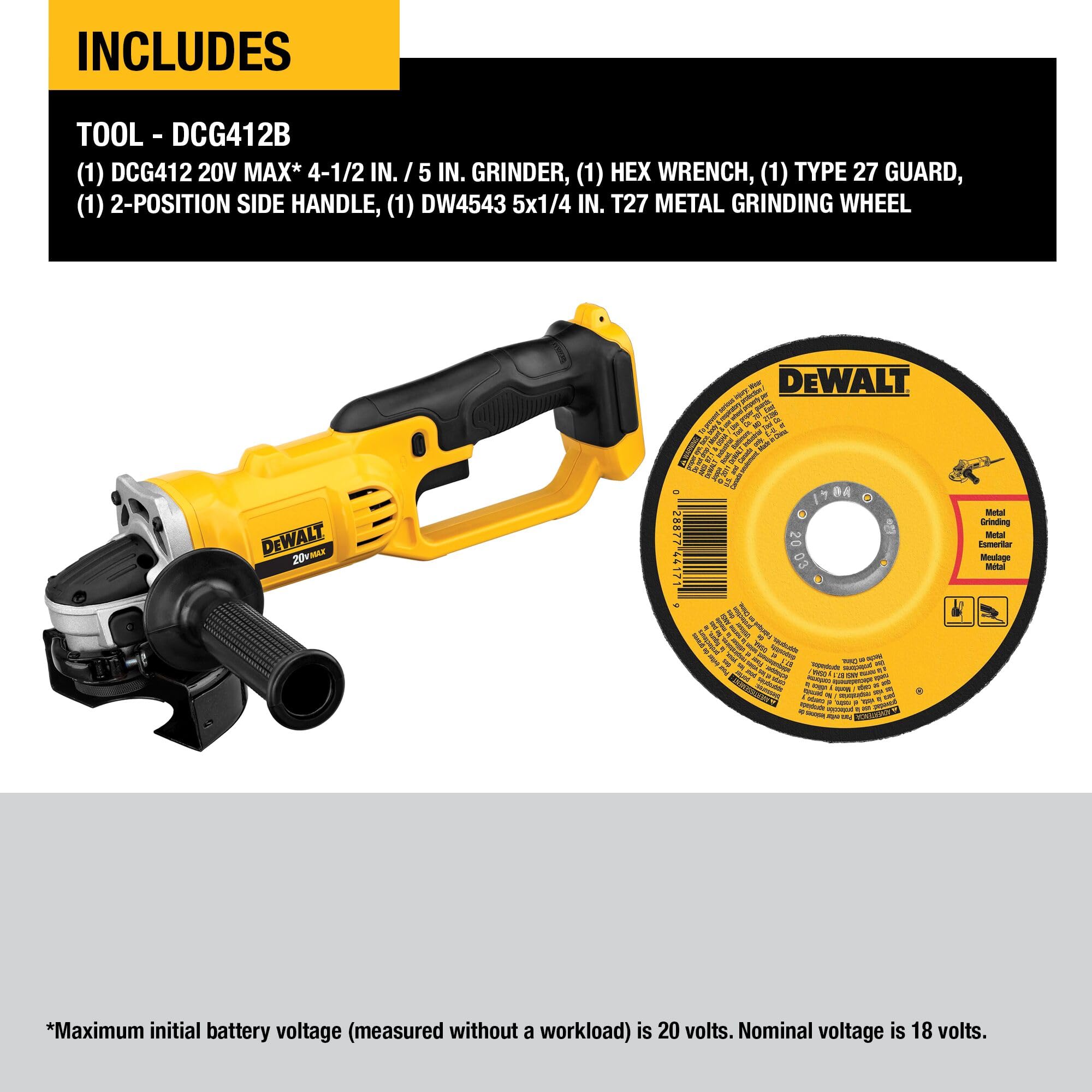 Foto 2 | Amoladora Dewalt Dcg412b 20 V Máx*, Iones De Litio, 11,4 Cm, 8000 Rpm - Venta Internacional.