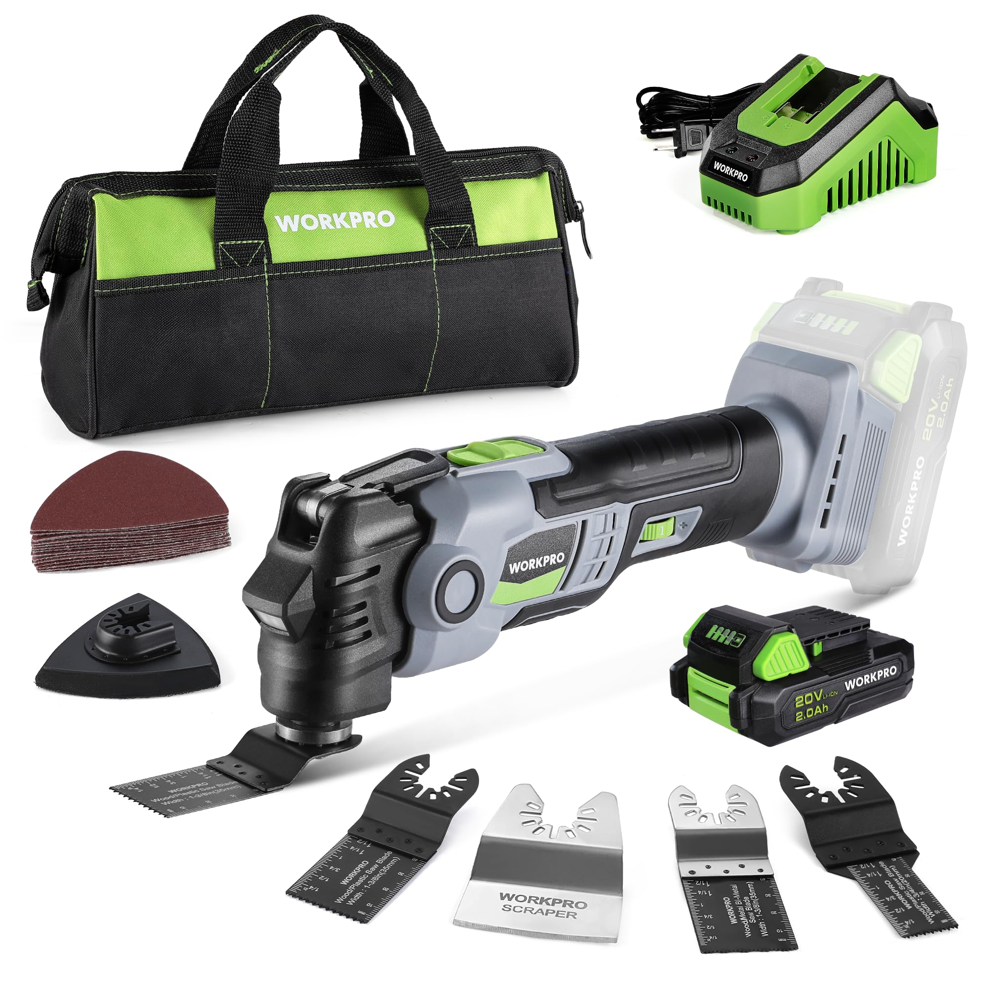 Foto 2 pulgar | Herramienta Oscilante Workpro 20 V Inalámbrica Sin Escobillas Con Accesorios - Venta Internacional.