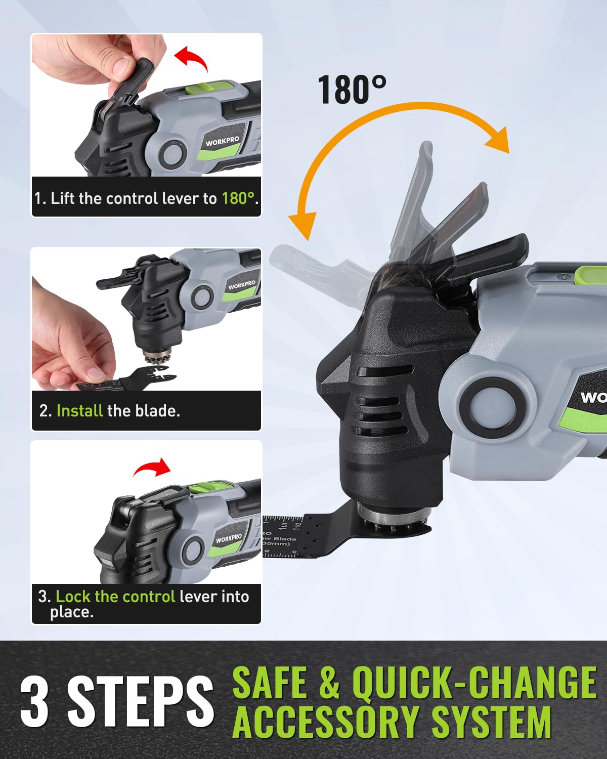 Foto 6 pulgar | Herramienta Oscilante Workpro 20 V Inalámbrica Sin Escobillas Con Accesorios - Venta Internacional.