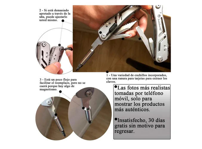 Foto 5 pulgar | Xtellar Navaja Multiusos De Lujo Con Alicate Plegable  Cortador Y Desarmador Para Aventureros