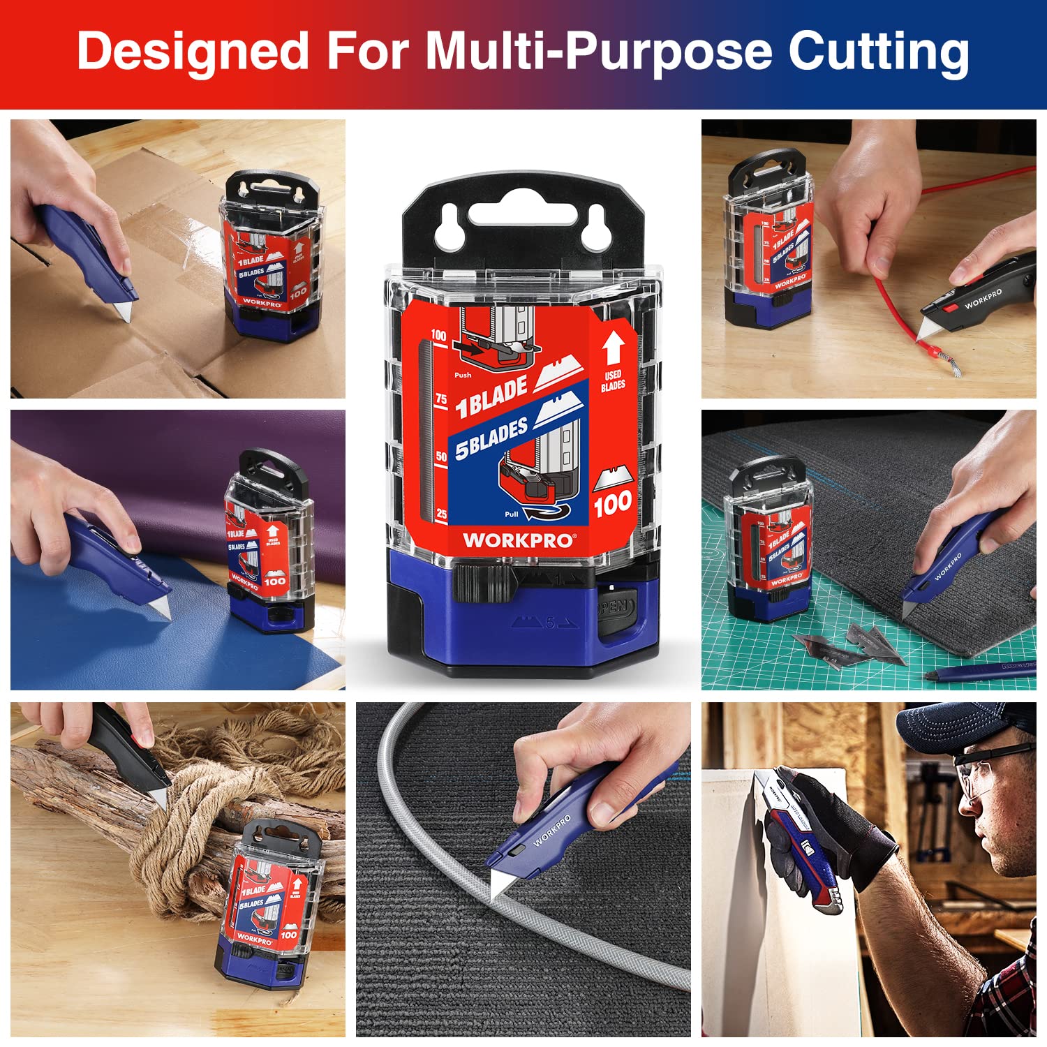 Foto 5 | Cuchillas Multiusos Workpro, Paquete De 100 Con Dispensador, Acero Sk5 - Venta Internacional.