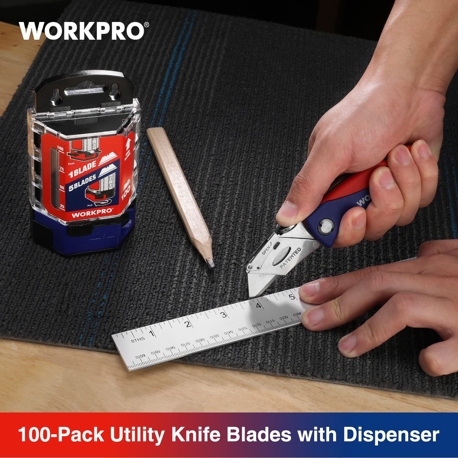 Foto 7 pulgar | Cuchillas Multiusos Workpro, Paquete De 100 Con Dispensador, Acero Sk5 - Venta Internacional.
