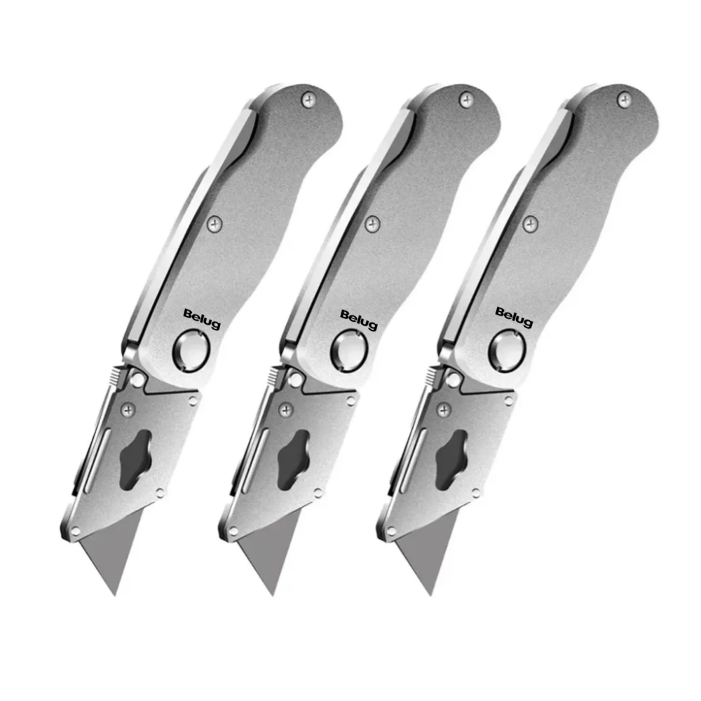 3pcs Navaja Multiusos Plegable+30 Hojas Intercambiables Belug, Plata