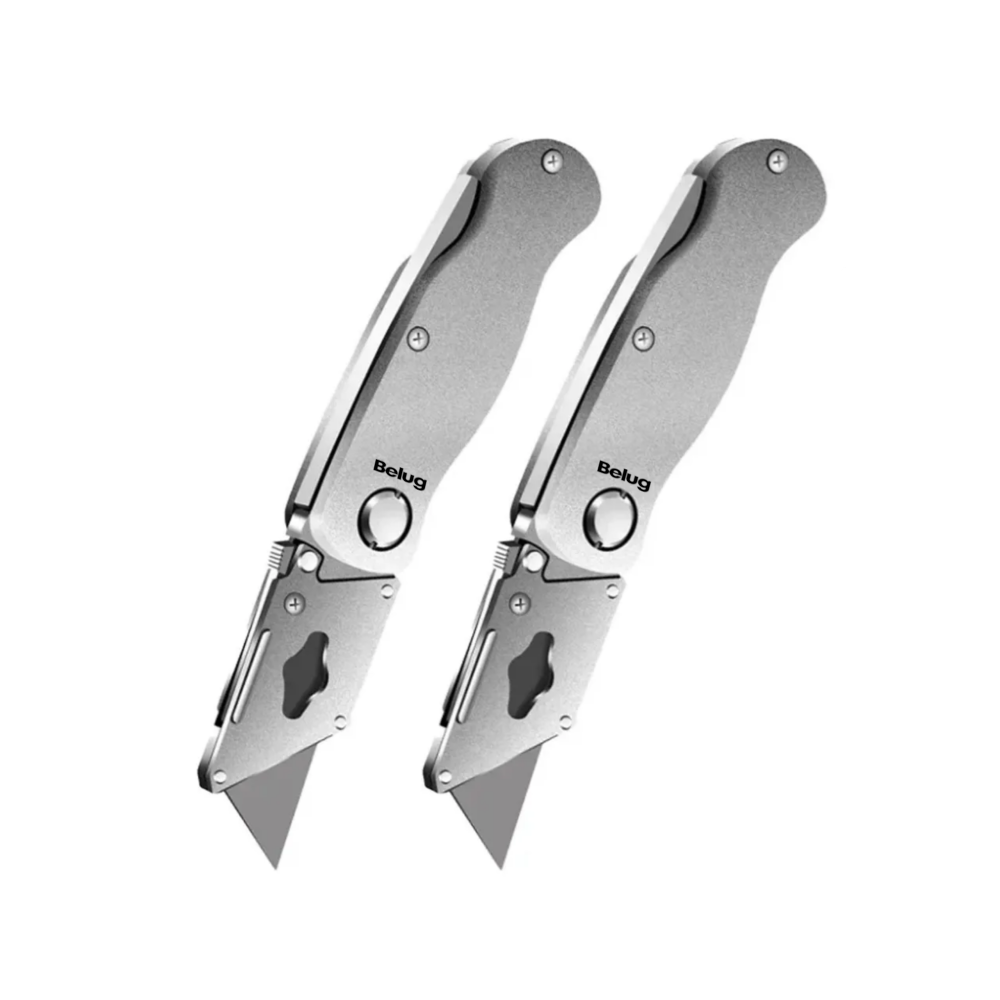 2pcs Navaja Multiusos Plegable+20 Hojas Intercambiables Belug, Plata