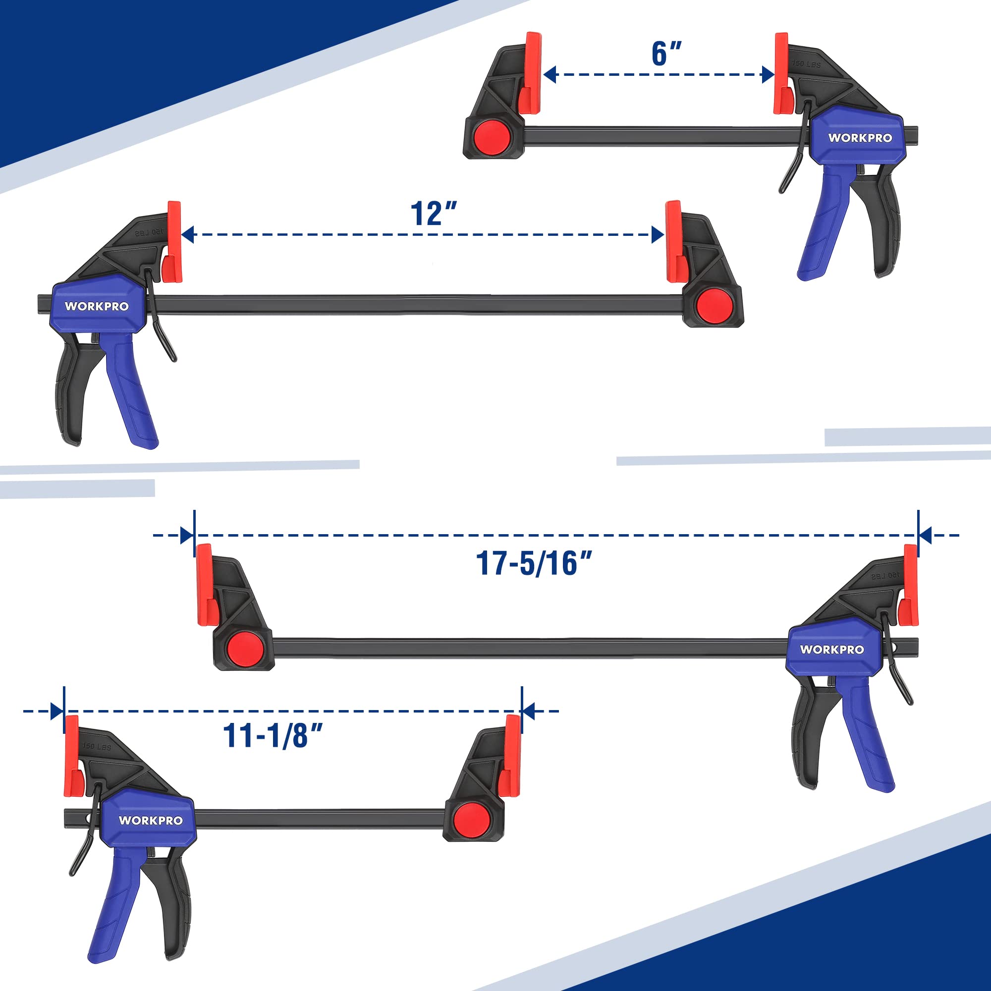 Foto 7 pulgar | Pinzas De Barra Workpro, Paquete De 6 Unidades, Abrazadera Y Separadora Con Una Mano, 15 Cm/30 Cm - Venta Internacional.