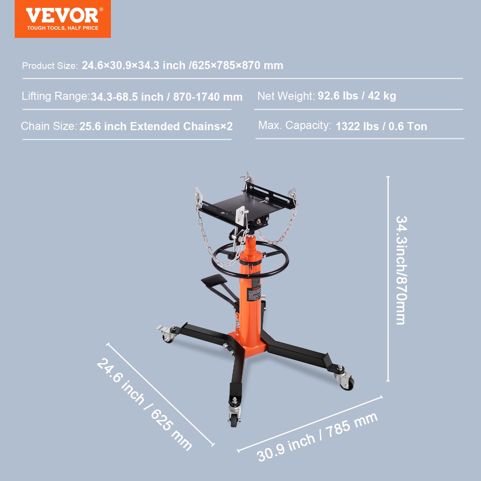 Foto 8 pulgar | Conector De Transmisión Vevor, 600 Kg, Telescópico Hidráulico, 32-67 Cm - Venta Internacional.