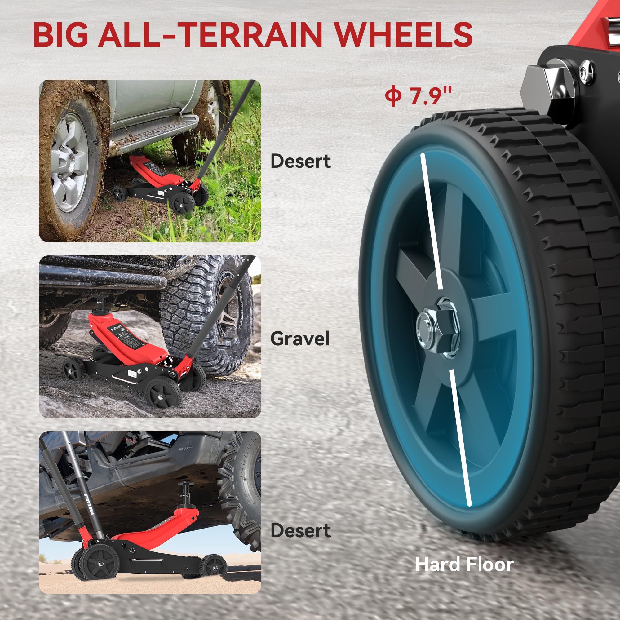 Foto 4 pulgar | Auto Hidráulico Jack Homcom De 3 Toneladas, Rueda Grande, Todoterreno, Rojo - Venta Internacional.