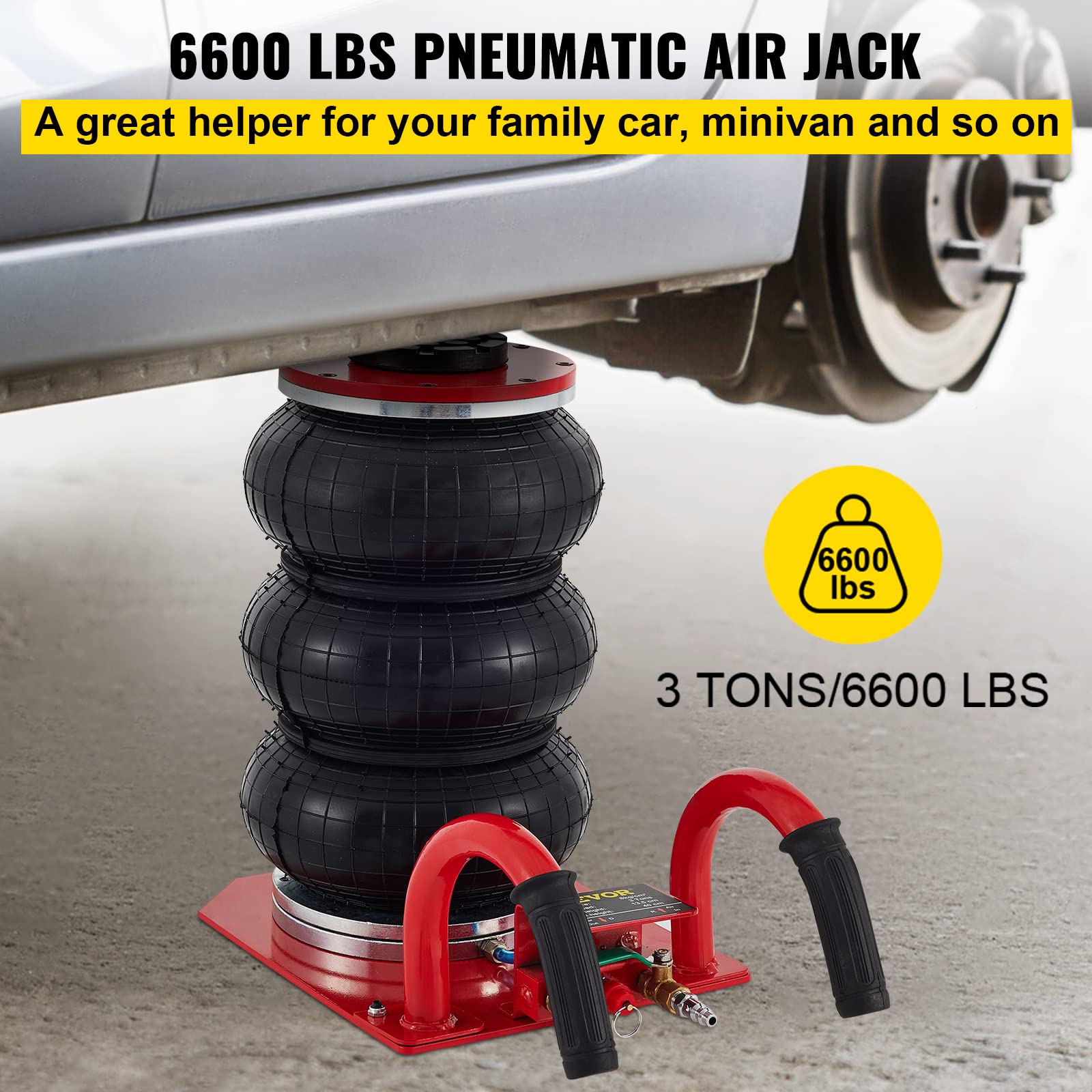 Foto 2 | Bolsa Triple Air Jack Vevor De 3 Toneladas Y 3000 Kg Para Coches, Color Rojo - Venta Internacional.
