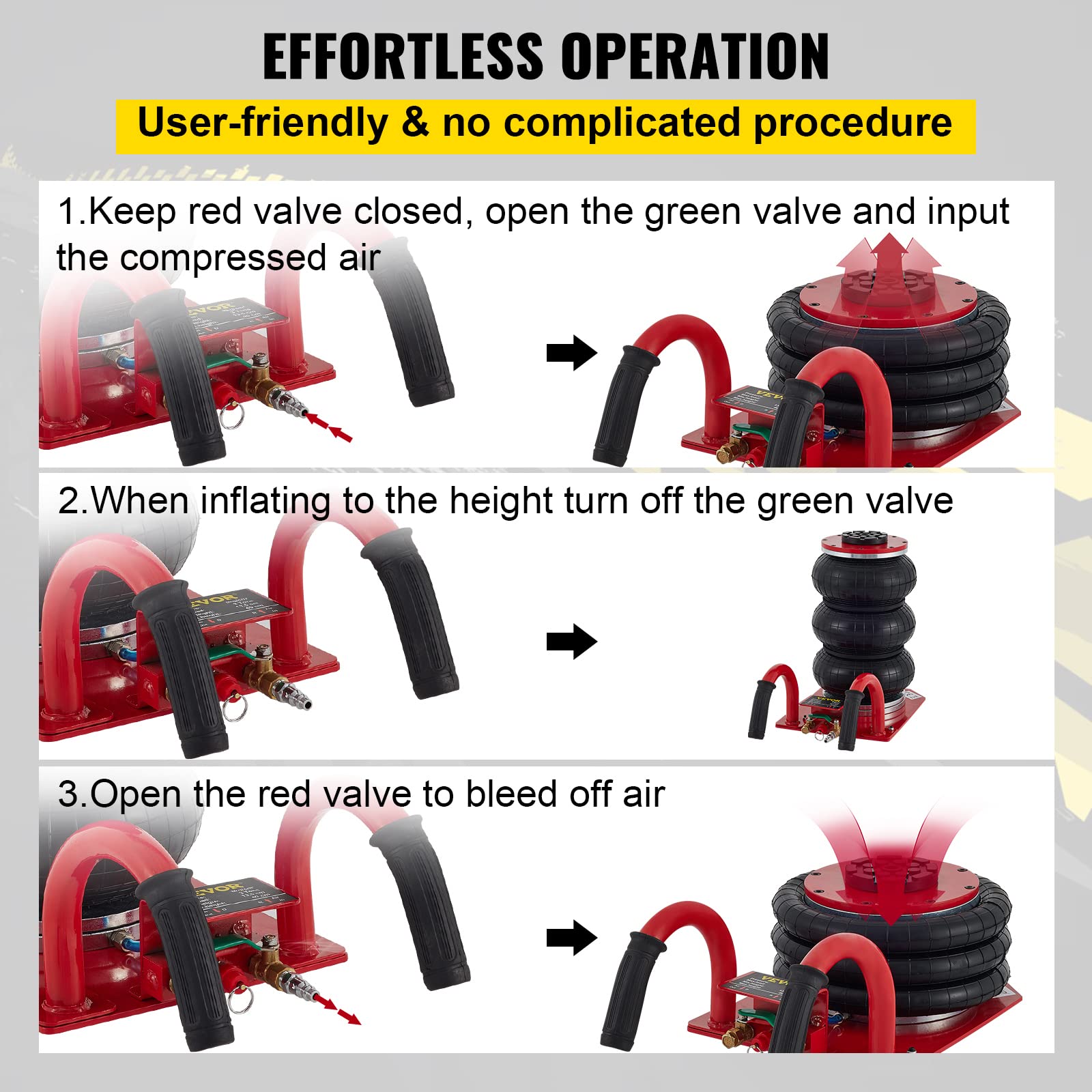 Foto 5 | Bolsa Triple Air Jack Vevor De 3 Toneladas Y 3000 Kg Para Coches, Color Rojo - Venta Internacional.