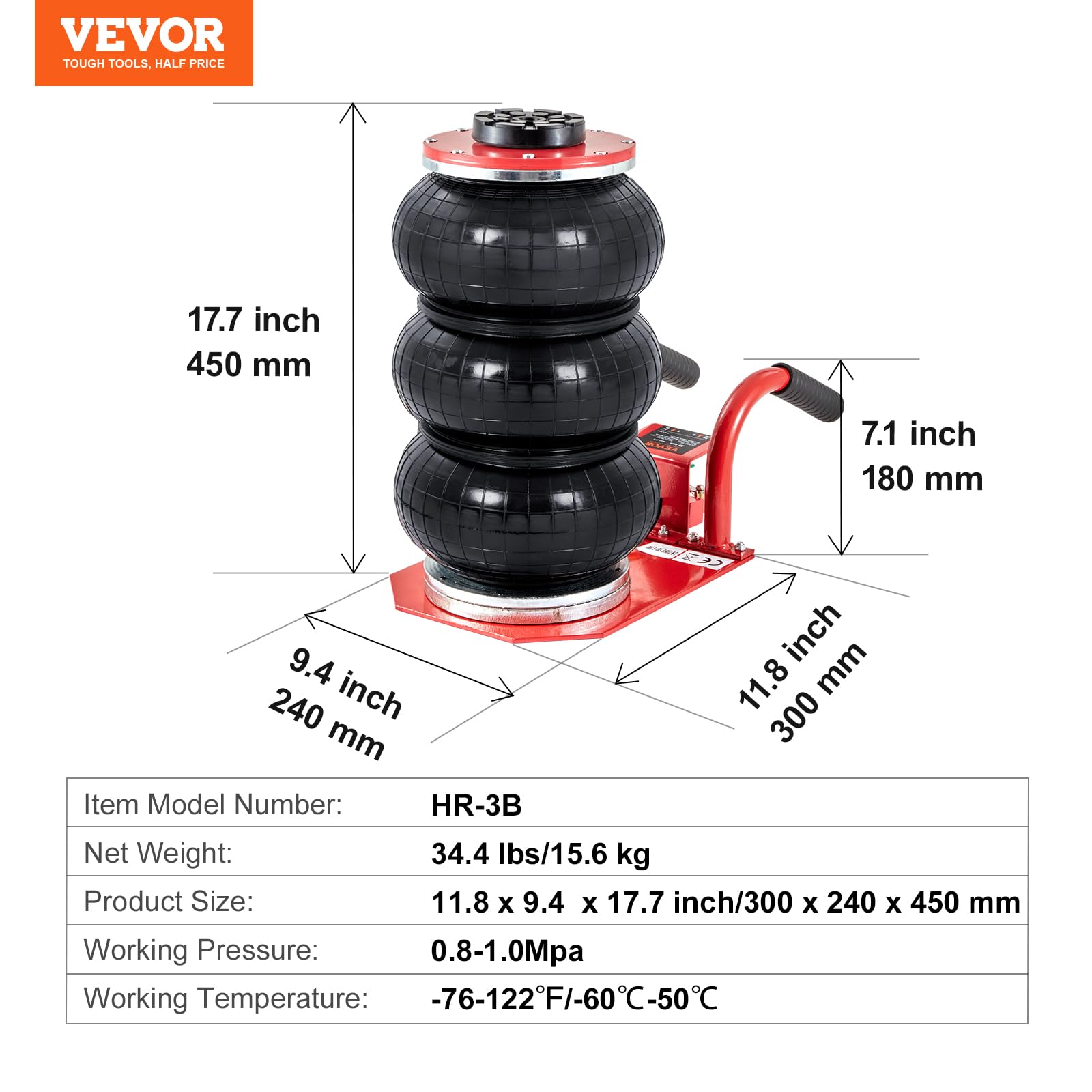 Foto 8 pulgar | Bolsa Triple Air Jack Vevor De 3 Toneladas Y 3000 Kg Para Coches, Color Rojo - Venta Internacional.