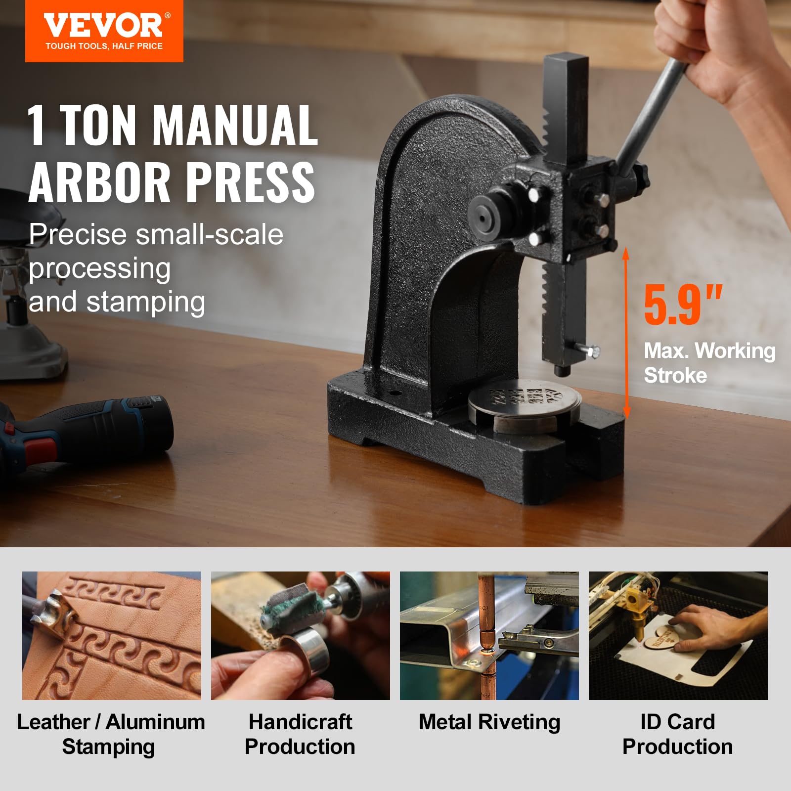 Foto 3 pulgar | Escritorio Manual Arbor Press Vevor De Hierro Fundido De 1 Tonelada Para Uso Pesado - Venta Internacional.