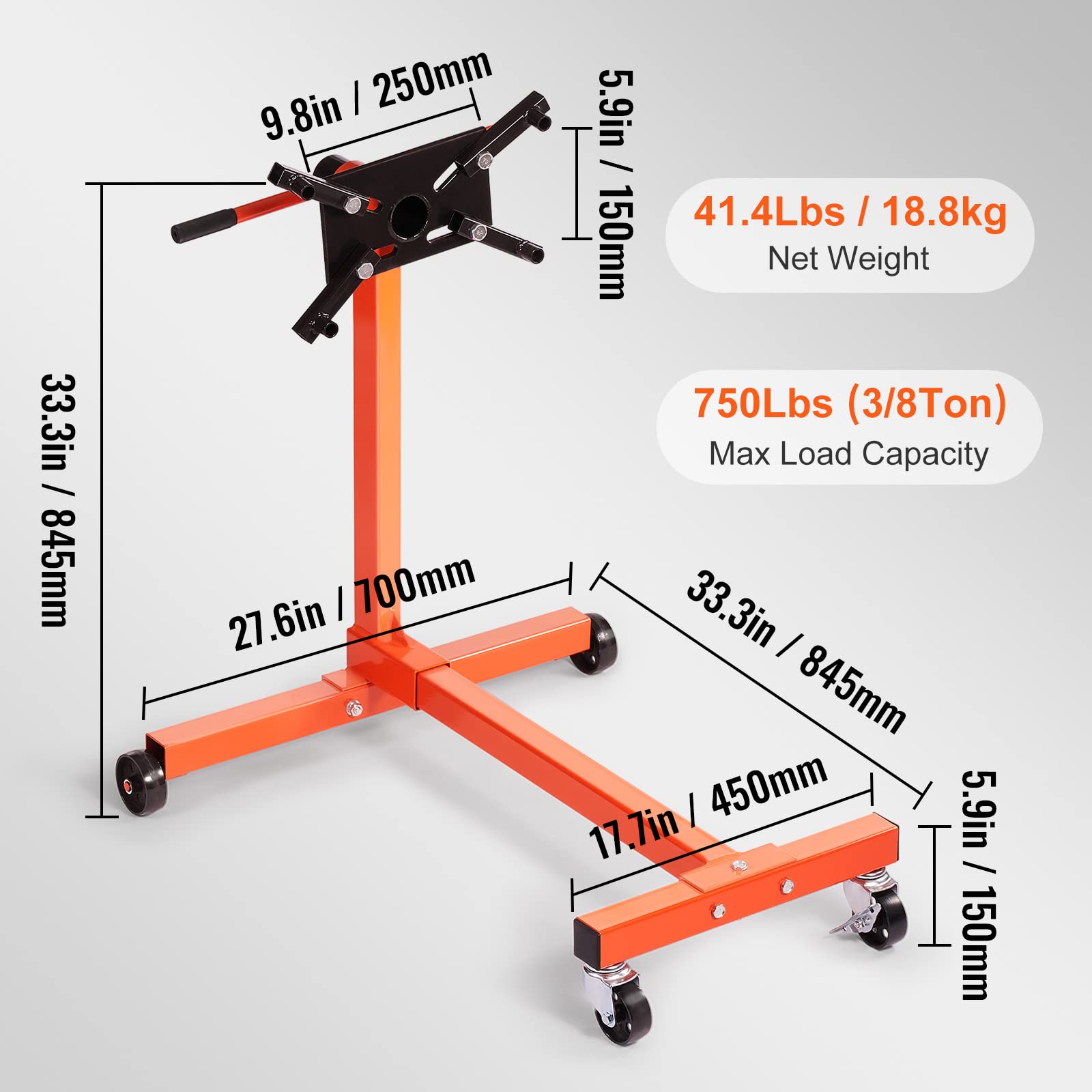 Foto 8 pulgar | Soporte De Motor Vevor De 3/8 Toneladas (340 Kg) Con Cabezal Ajustable En 360° - Venta Internacional.