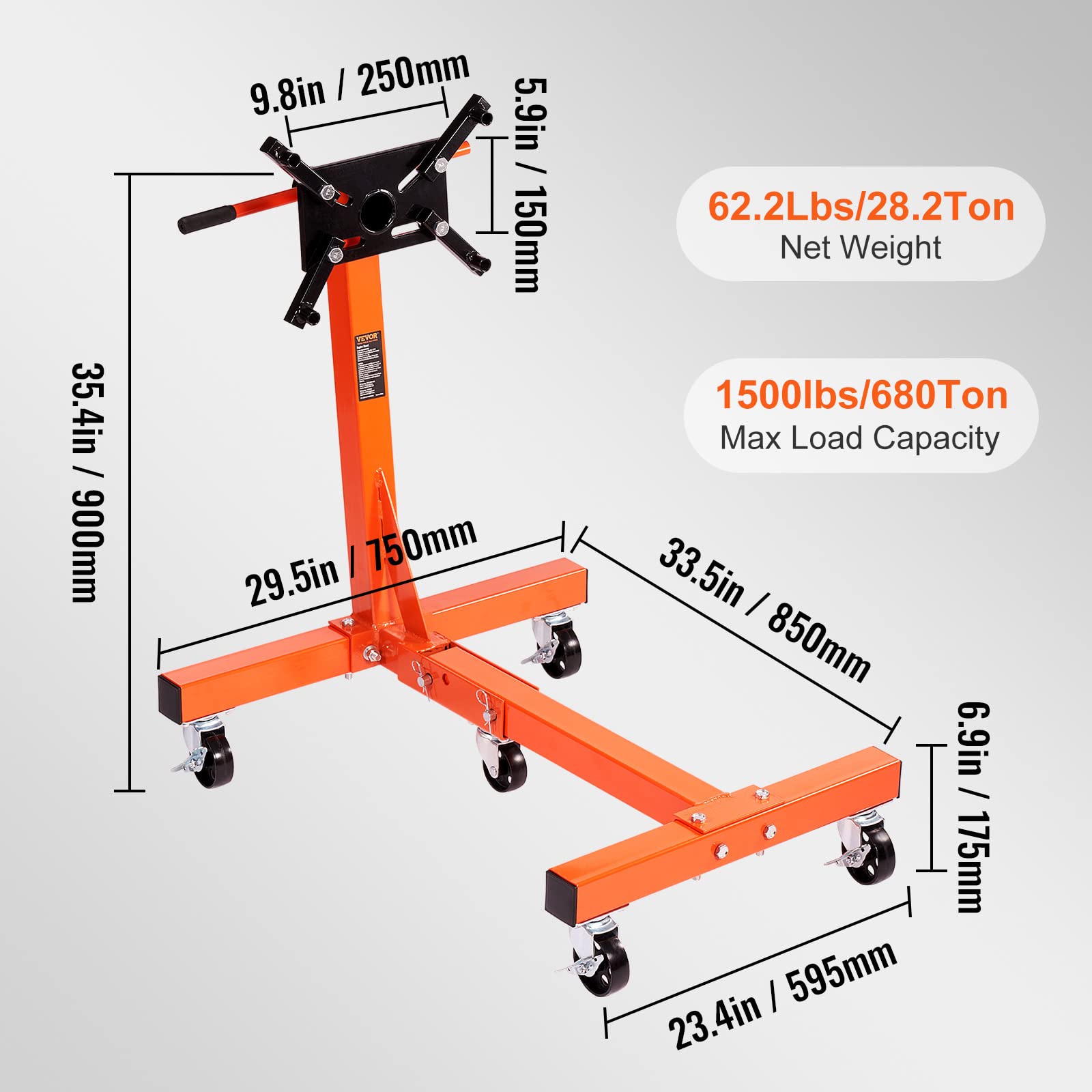Foto 7 | Soporte De Motor Vevor De 3/4 Toneladas (1500 Libras) De Capacidad Con Cabezal De 360° - Venta Internacional.