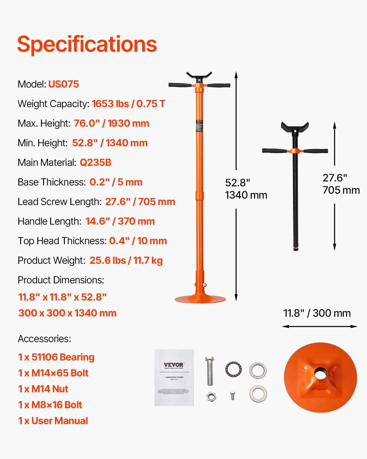 Foto 8 pulgar | Soporte Underhoist Vevor De 3/4 Toneladas De Capacidad Con 52,8 A 76 Pulgadas - Venta Internacional.
