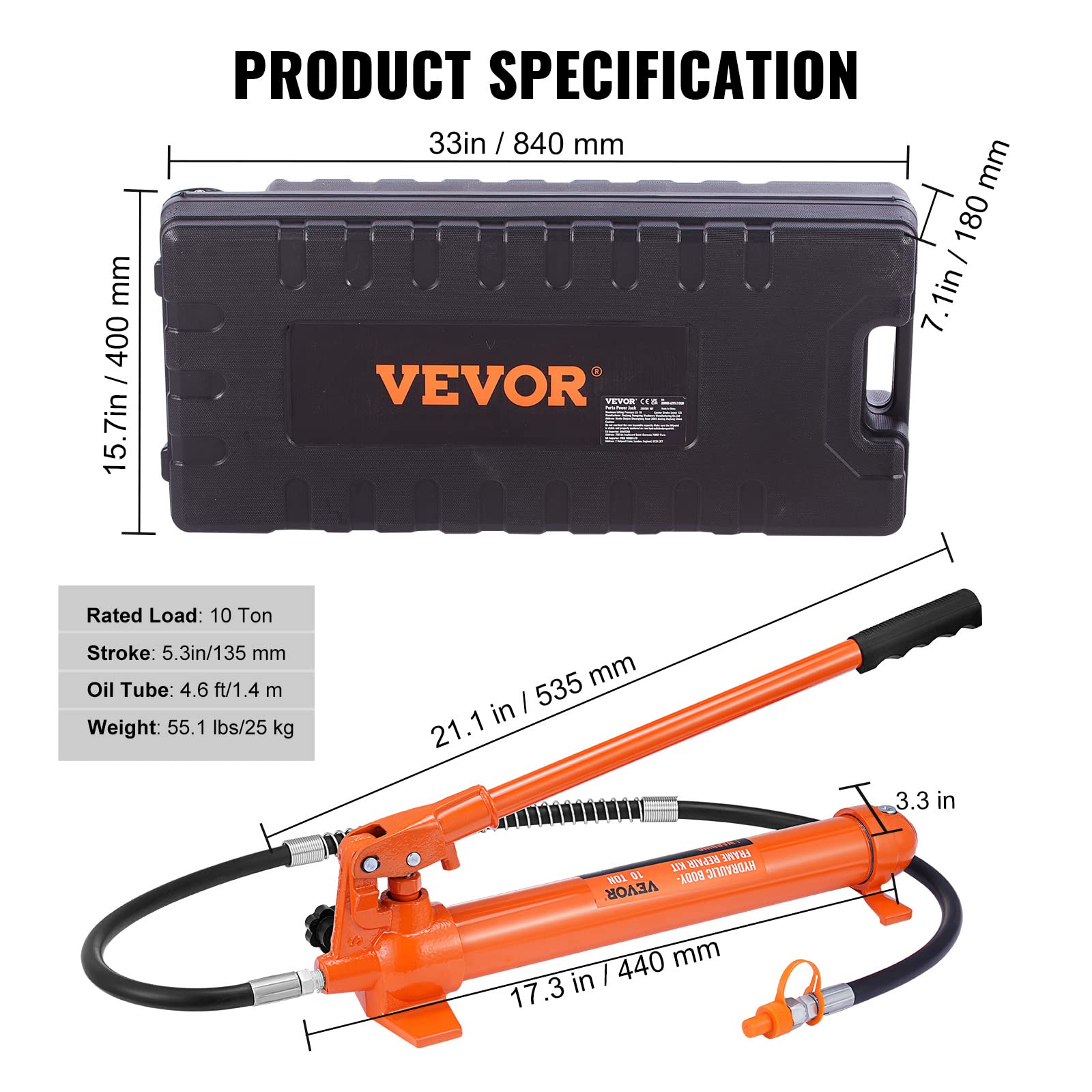 Foto 8 pulgar | Conector De Coche Porta Power Kit Vevor Con Bomba De Ariete Hidráulica De 10 Toneladas - Venta Internacional.
