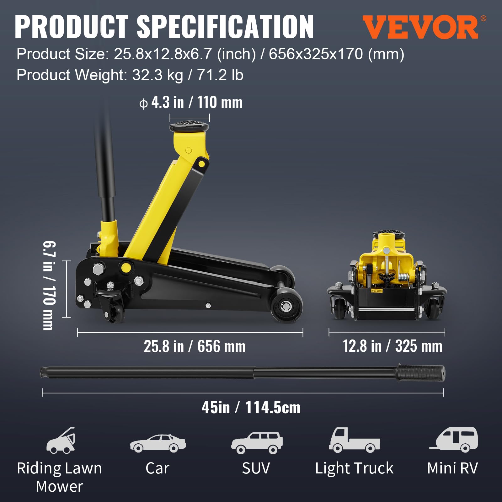 Foto 8 pulgar | Floor Jack Vevor De Perfil Bajo De 3 Toneladas Para Vehículos Todo Terreno - Venta Internacional.