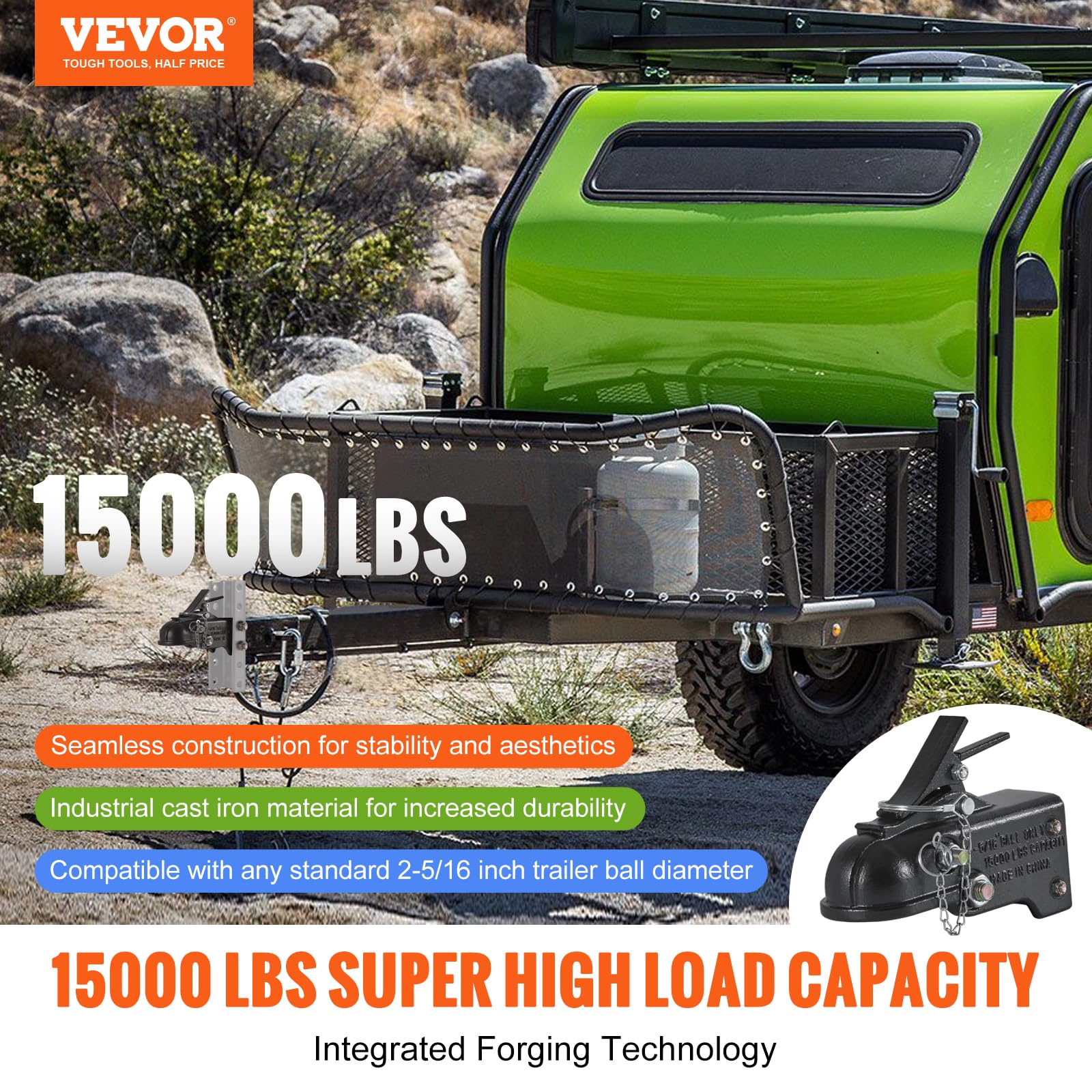 Foto 2 | Acoplador De Remolque Vevor, Bola De Enganche Ajustable 2-5/16, 15000 Libras - Venta Internacional.