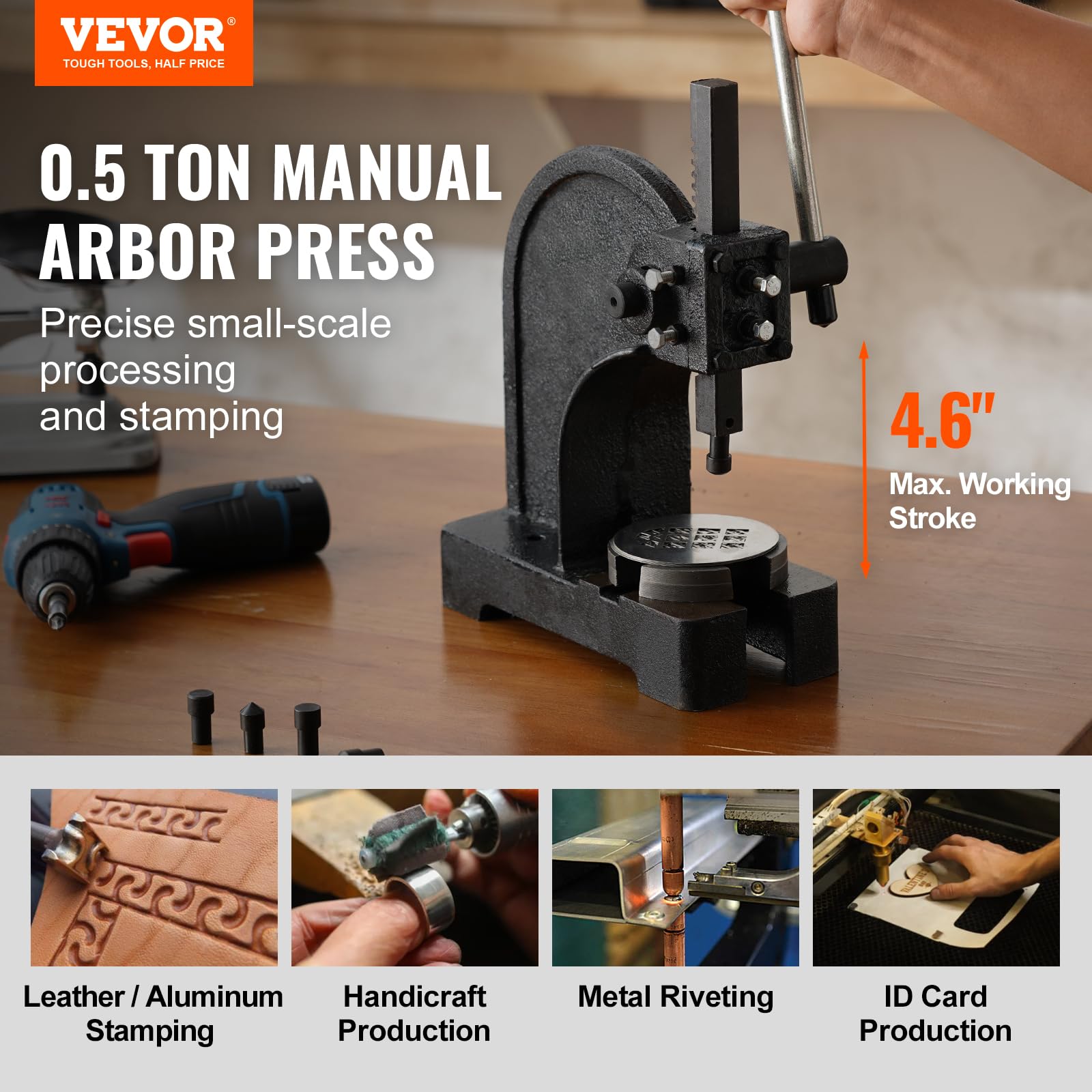 Foto 3 pulgar | Arbor Press Vevor, De Hierro Fundido Manual De 0,5 Toneladas, De Alta Resistencia - Venta Internacional.