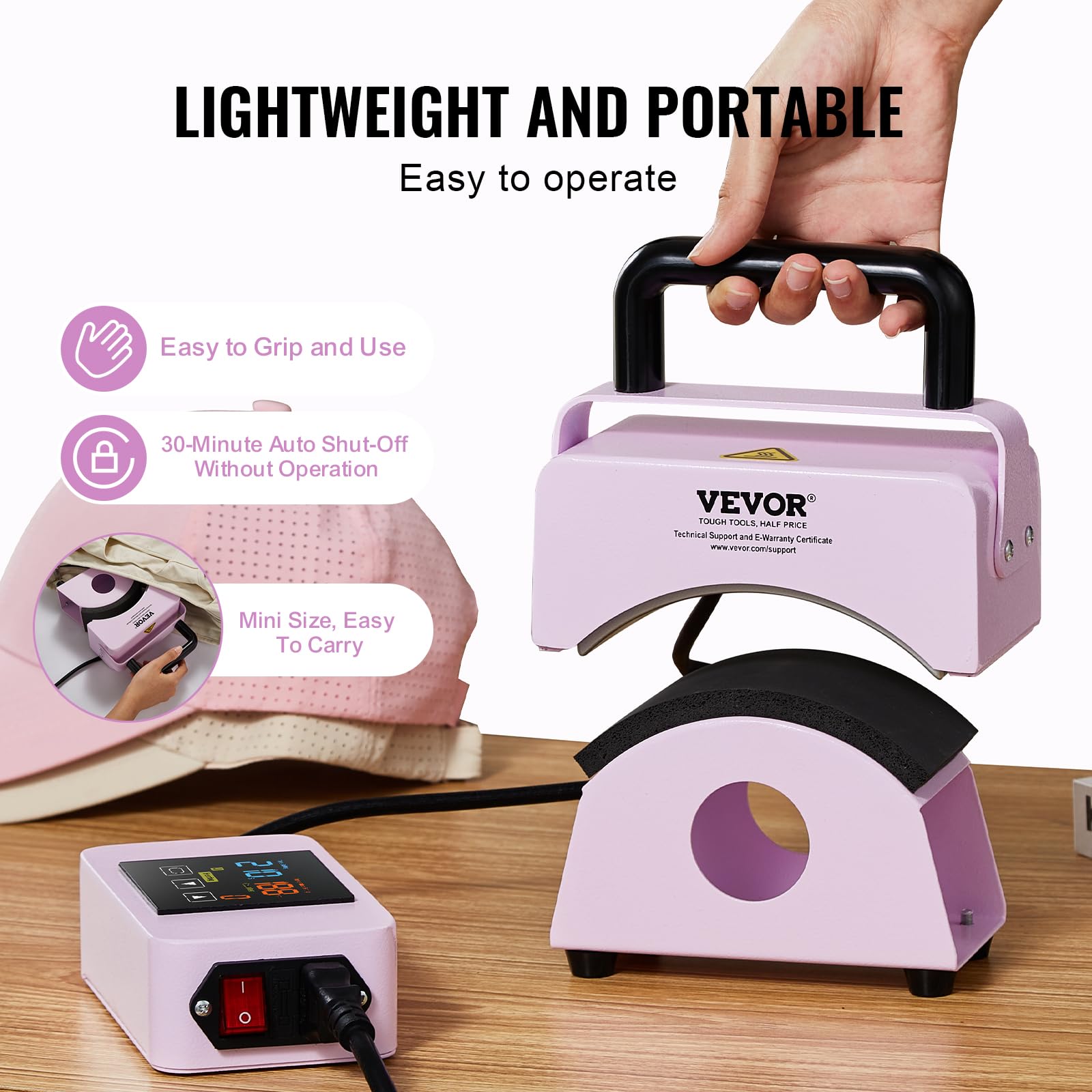 Foto 6 pulgar | Máquina Prensadora De Sombreros Vevor Mini Hat Heat Press Para Gorras, Color Morado - Venta Internacional.