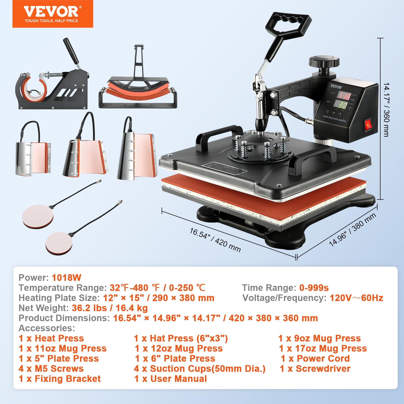 Foto 8 pulgar | Máquina De Prensado En Caliente Vevor 8 En 1, Combinación De 12 X 15 Para Camiseta - Venta Internacional.