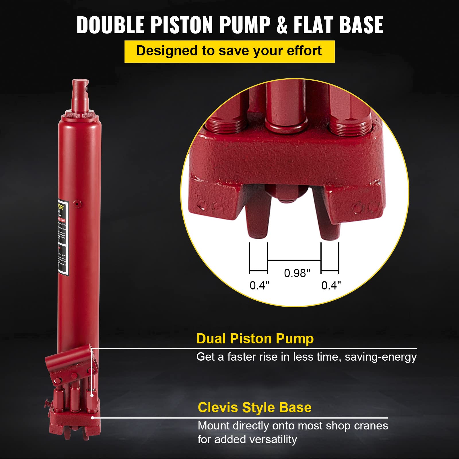 Foto 6 pulgar | Jack Vevor Hidráulico De Ariete Largo 8t/8000 Kg Con Bomba De Doble Pistón - Venta Internacional.