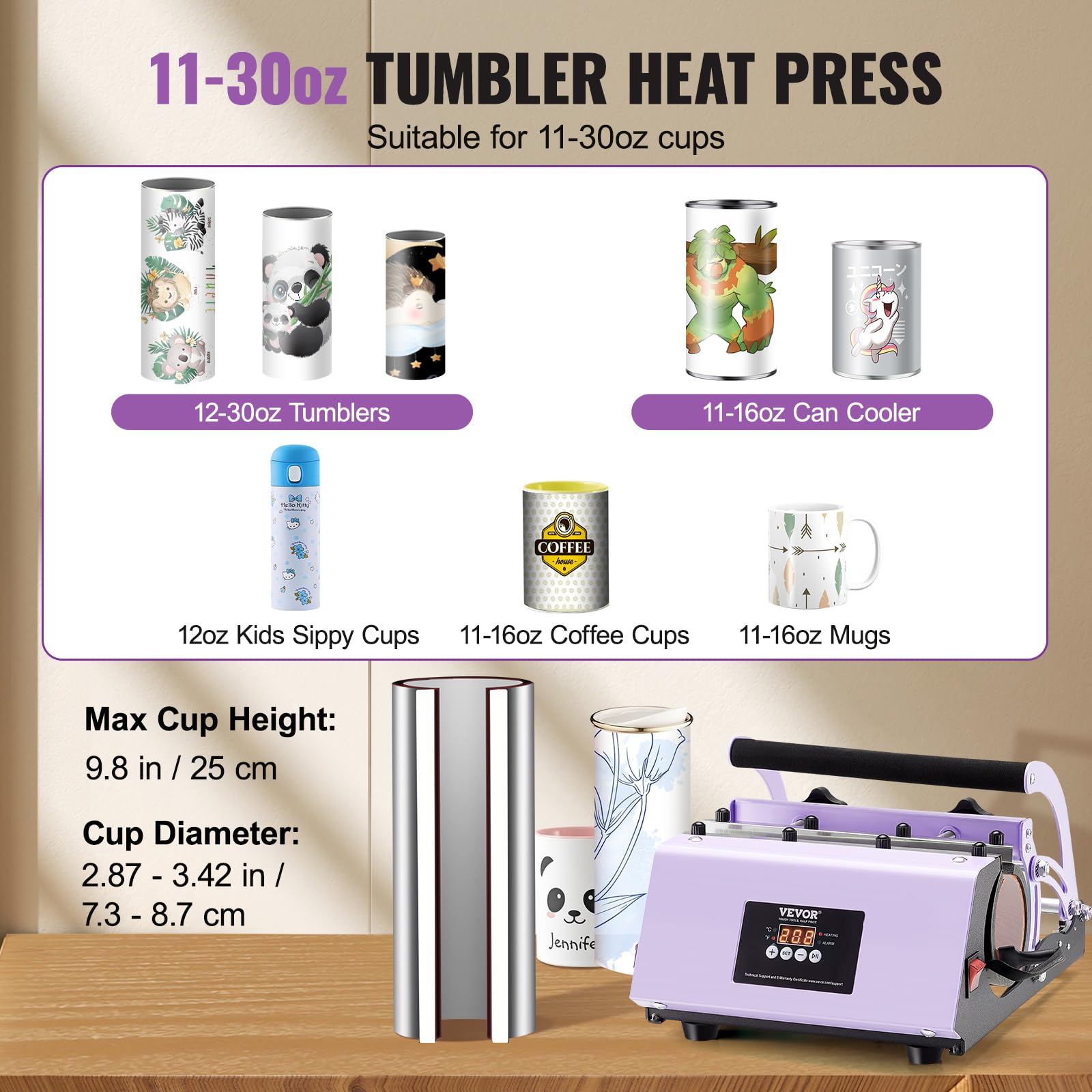 Foto 3 pulgar | Máquina De Prensado Térmico Tumbler Vevor 325-900 Ml Con Kit De Sublimación - Venta Internacional.