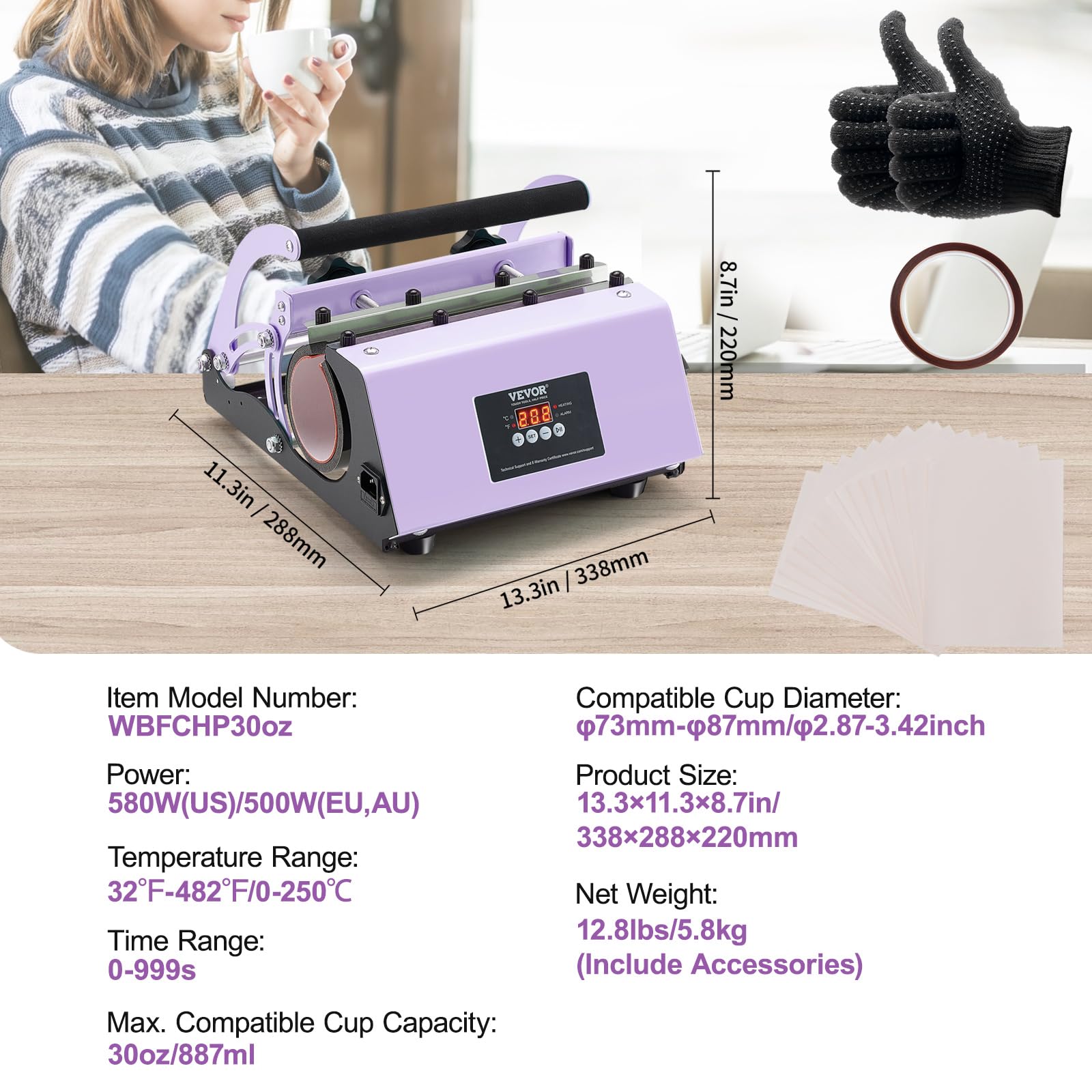 Foto 7 | Máquina De Prensado Térmico Tumbler Vevor 325-900 Ml Con Kit De Sublimación - Venta Internacional.